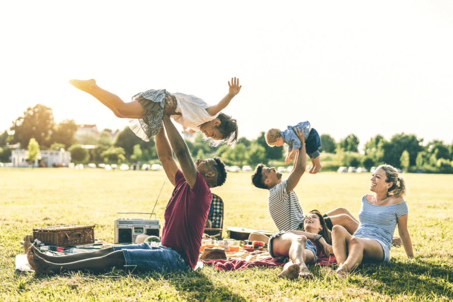 Family enjoying a spring picnic