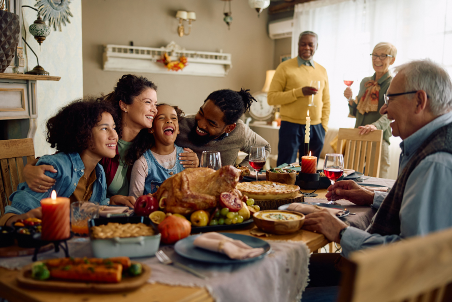 enjoying Friendsgiving food