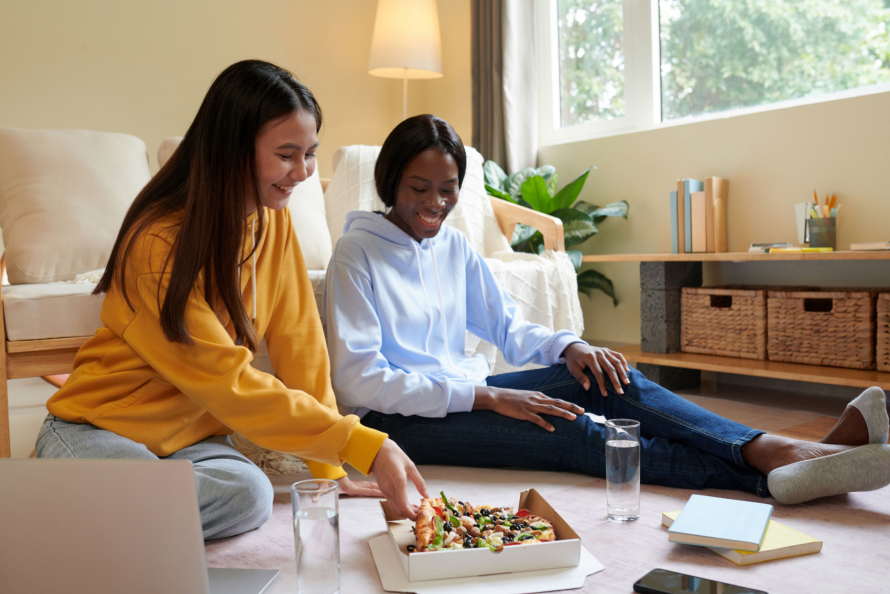 College students eating snacks